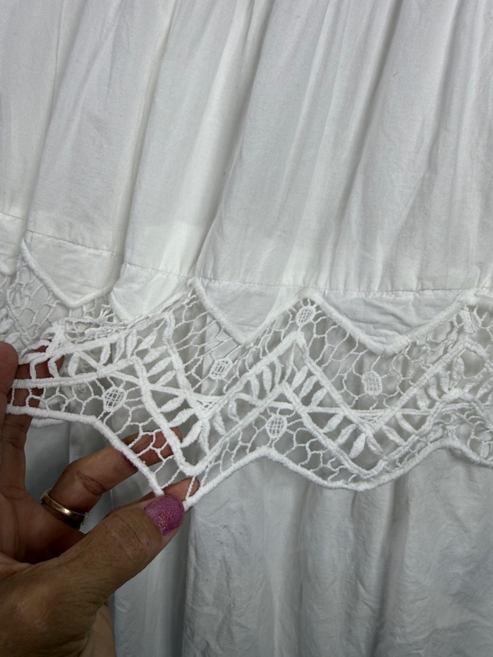 Women's White Maxi Skirt with Lace Trim - Picture 4 of 13
